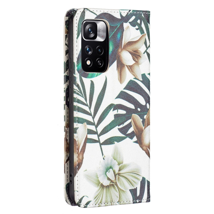 For Xiaomi Redmi Note 11 Pro 5G / 11 Pro+ 5G Colored Drawing Pattern Invisible Magnetic Leather Phone Case(Red Leaves) - Xiaomi Cases by buy2fix | Online Shopping UK | buy2fix