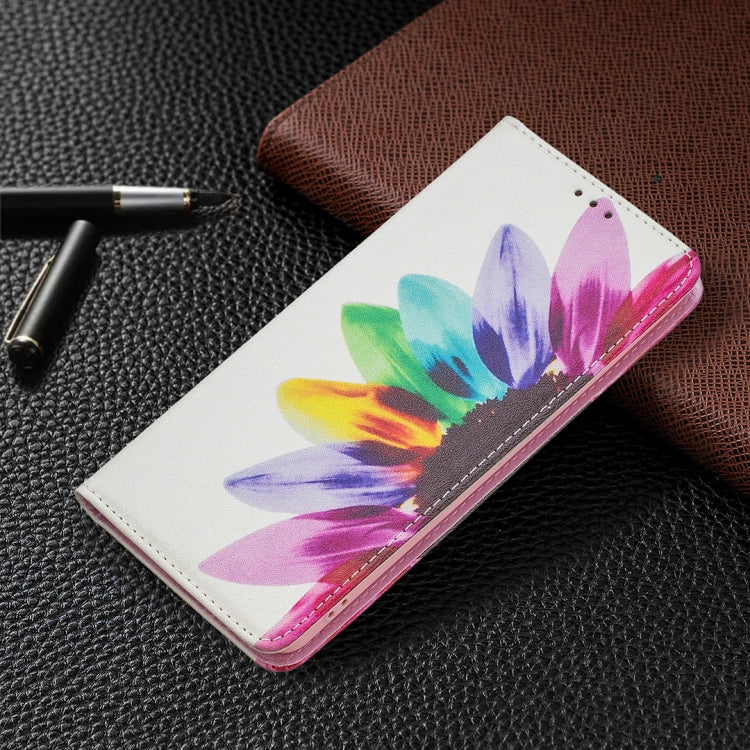 For Samsung Galaxy A53 5G Colored Drawing Pattern Invisible Magnetic PU Leather Phone Case(Sun Flower) by buy2fix