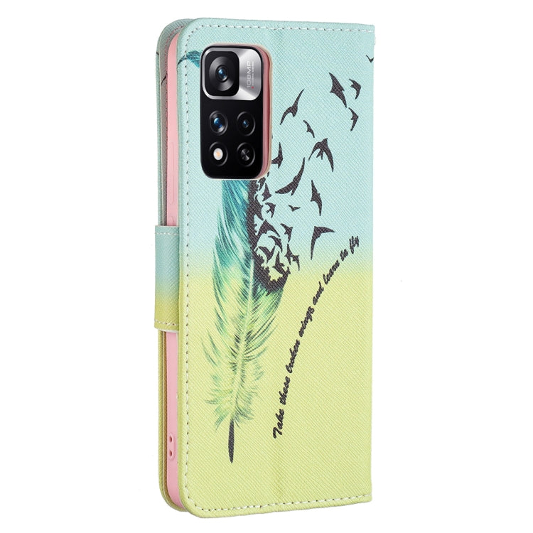 For Xiaomi Redmi Note 11 Pro / 11 Pro+ Colored Drawing Pattern Leather Phone Case(Feather) - Xiaomi Cases by buy2fix | Online Shopping UK | buy2fix