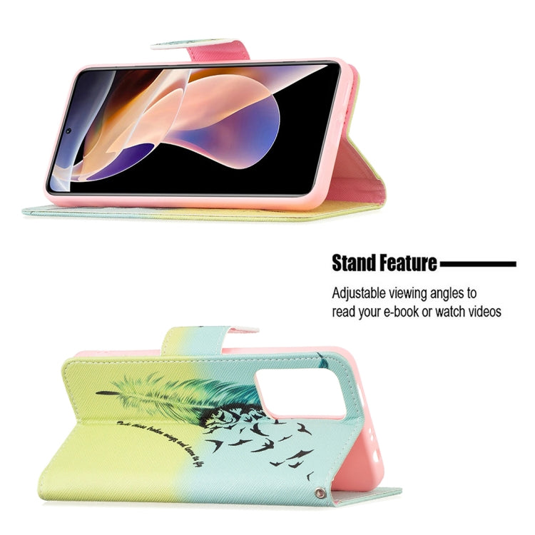 For Xiaomi Redmi Note 11 Pro / 11 Pro+ Colored Drawing Pattern Leather Phone Case(Feather) - Xiaomi Cases by buy2fix | Online Shopping UK | buy2fix