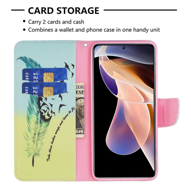 For Xiaomi Redmi Note 11 Pro / 11 Pro+ Colored Drawing Pattern Leather Phone Case(Feather) - Xiaomi Cases by buy2fix | Online Shopping UK | buy2fix