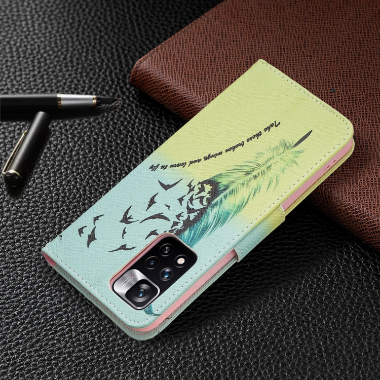 For Xiaomi Redmi Note 11 Pro / 11 Pro+ Colored Drawing Pattern Leather Phone Case(Feather) - Xiaomi Cases by buy2fix | Online Shopping UK | buy2fix