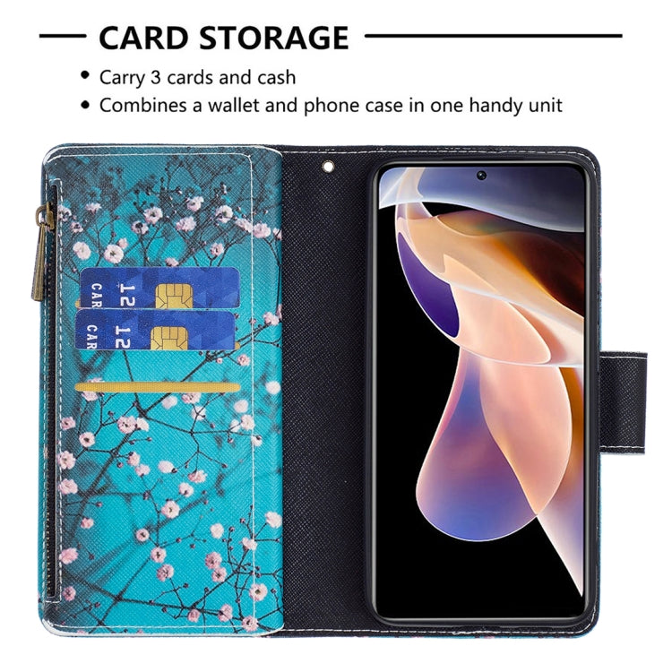 For Xiaomi Redmi Note 11 Pro / 11 Pro+ Colored Drawing Pattern Zipper Leather Phone Case(Plum Blossom) - Xiaomi Cases by buy2fix | Online Shopping UK | buy2fix