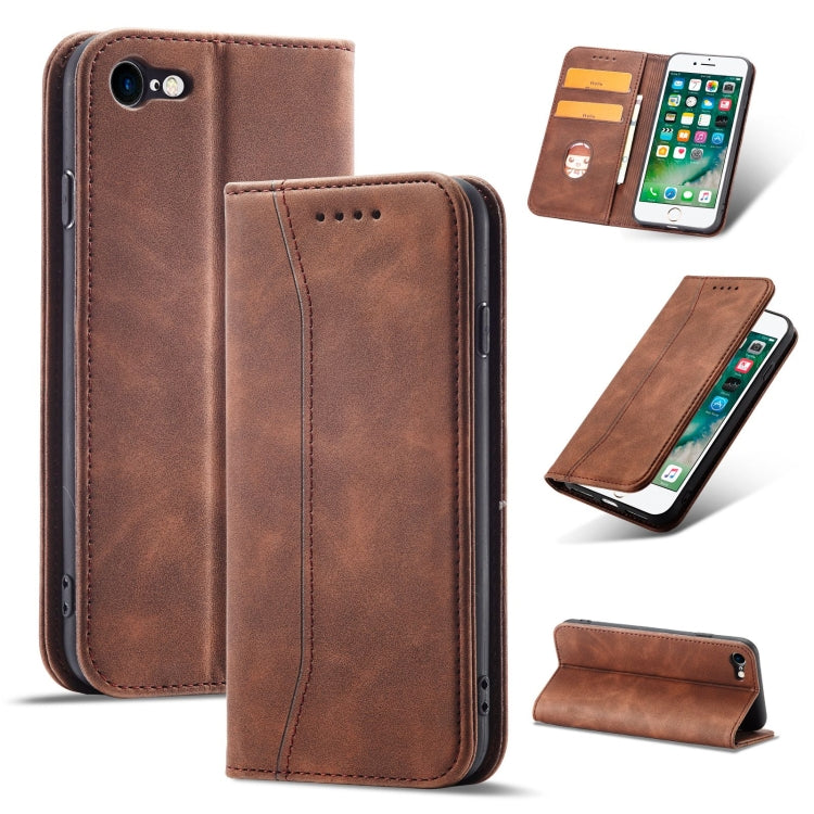 For iPhone SE 2022 / SE 2020 / 8 / 7 Magnetic Dual-fold Leather Case(Coffee) - iPhone SE 2022 / 2020 / 8 / 7 Cases by buy2fix | Online Shopping UK | buy2fix