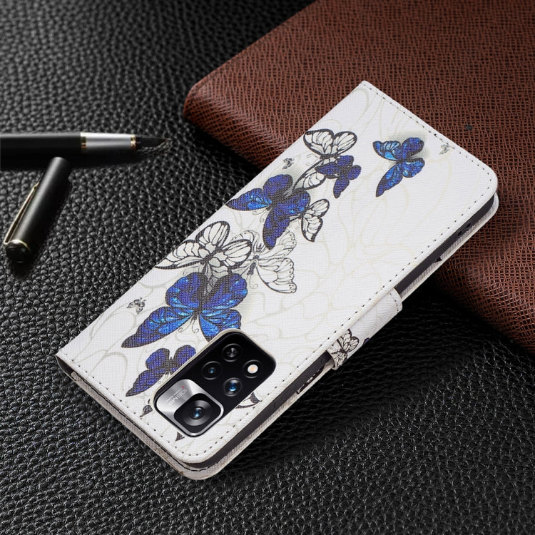 For Xiaomi Redmi Note 11 Pro / 11 Pro+ Colored Drawing Leather Phone Case(Blue Butterflies) by buy2fix