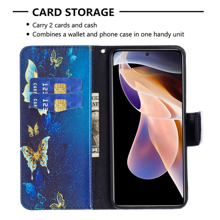 For Xiaomi Redmi Note 11 Pro / 11 Pro+ Colored Drawing Leather Phone Case(Gold Butterfly) - Xiaomi Cases by buy2fix | Online Shopping UK | buy2fix
