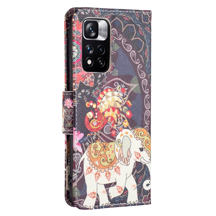For Xiaomi Redmi Note 11 Pro / 11 Pro+ Colored Drawing Leather Phone Case(Flowers Elephant) - Xiaomi Cases by buy2fix | Online Shopping UK | buy2fix