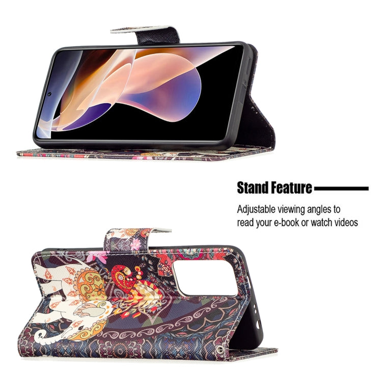 For Xiaomi Redmi Note 11 Pro / 11 Pro+ Colored Drawing Leather Phone Case(Flowers Elephant) - Xiaomi Cases by buy2fix | Online Shopping UK | buy2fix