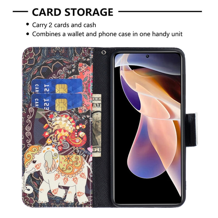 For Xiaomi Redmi Note 11 Pro / 11 Pro+ Colored Drawing Leather Phone Case(Flowers Elephant) - Xiaomi Cases by buy2fix | Online Shopping UK | buy2fix