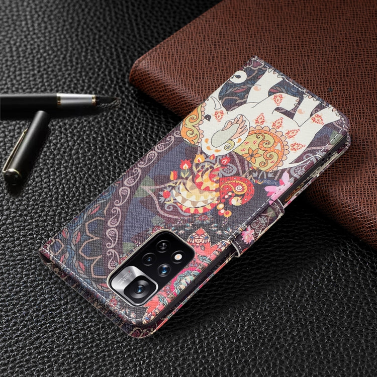 For Xiaomi Redmi Note 11 Pro / 11 Pro+ Colored Drawing Leather Phone Case(Flowers Elephant) - Xiaomi Cases by buy2fix | Online Shopping UK | buy2fix