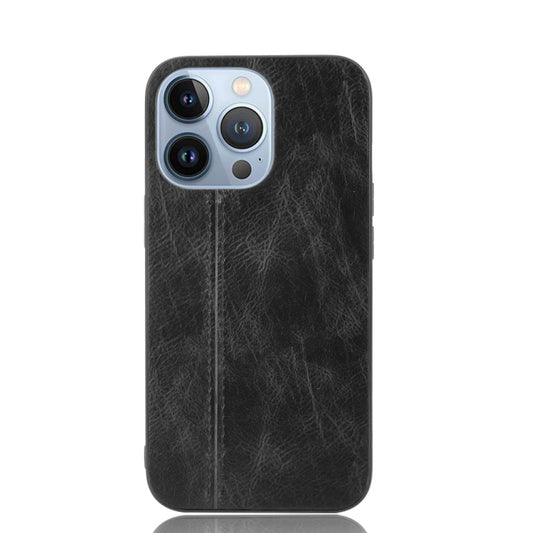 For iPhone 13 Pro Max Sewing Cow Leather Soft PC Case (Black) by buy2fix