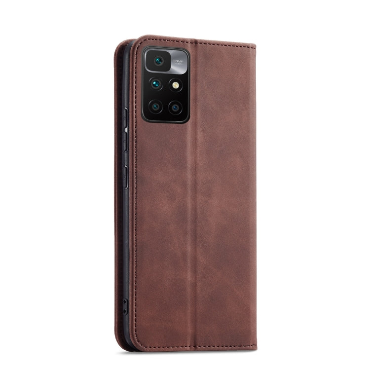 For Xiaomi Redmi 10 Magnetic Dual-fold Leather Phone Case(Coffee) - Xiaomi Cases by buy2fix | Online Shopping UK | buy2fix