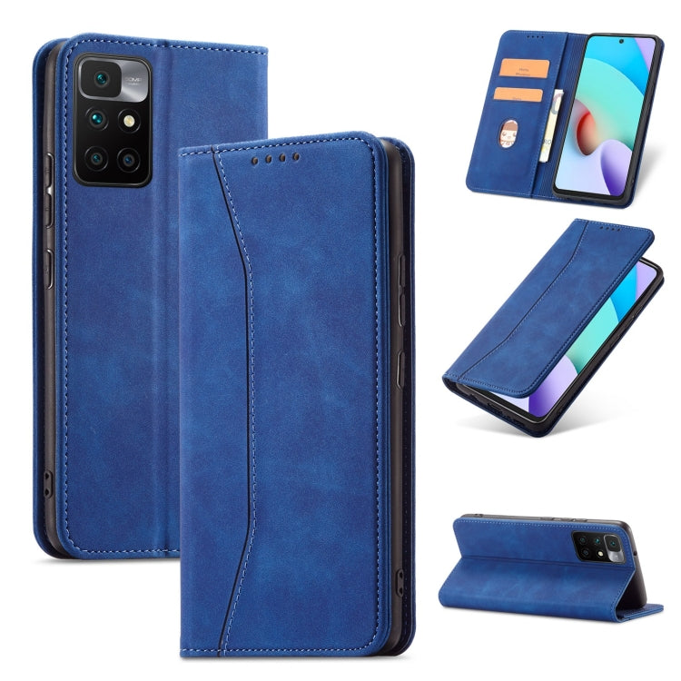 For Xiaomi Redmi 10 Magnetic Dual-fold Leather Phone Case(Blue) - Xiaomi Cases by buy2fix | Online Shopping UK | buy2fix