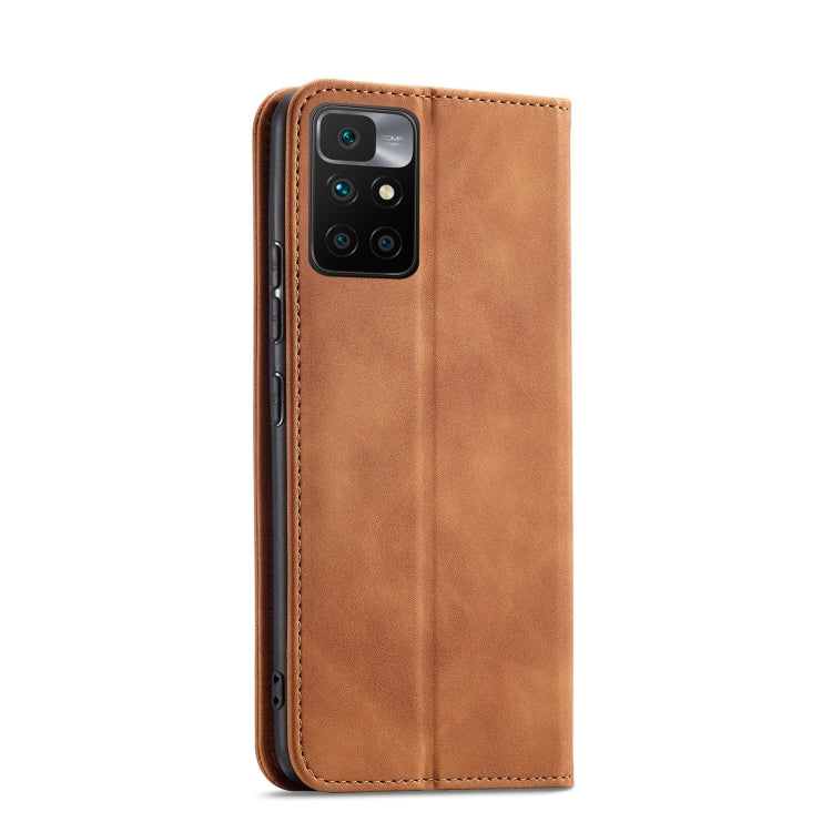 For Xiaomi Redmi 10 Magnetic Dual-fold Leather Phone Case(Brown) - Xiaomi Cases by buy2fix | Online Shopping UK | buy2fix
