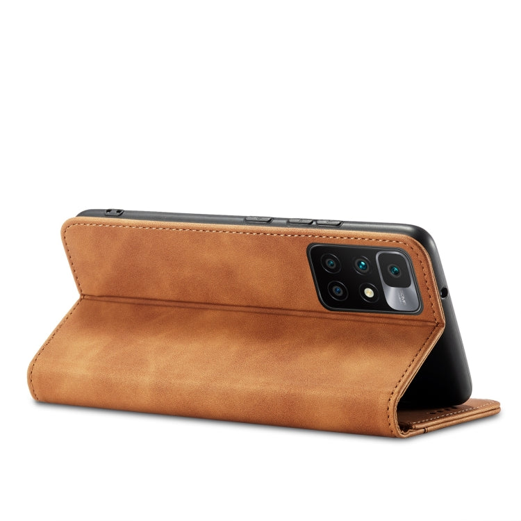 For Xiaomi Redmi 10 Magnetic Dual-fold Leather Phone Case(Brown) - Xiaomi Cases by buy2fix | Online Shopping UK | buy2fix
