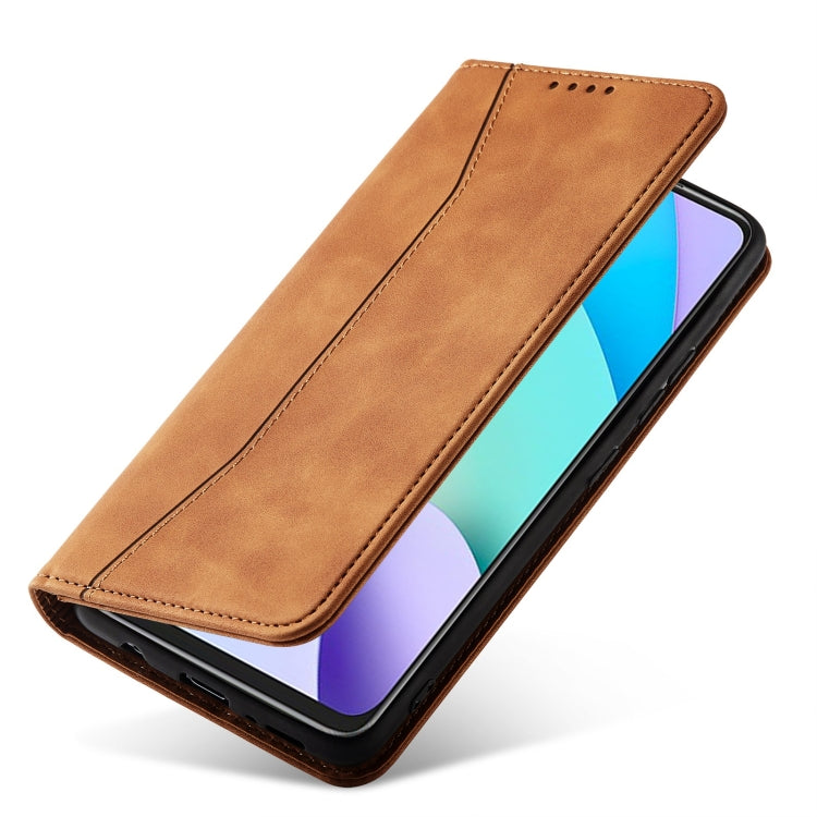 For Xiaomi Redmi 10 Magnetic Dual-fold Leather Phone Case(Brown) - Xiaomi Cases by buy2fix | Online Shopping UK | buy2fix