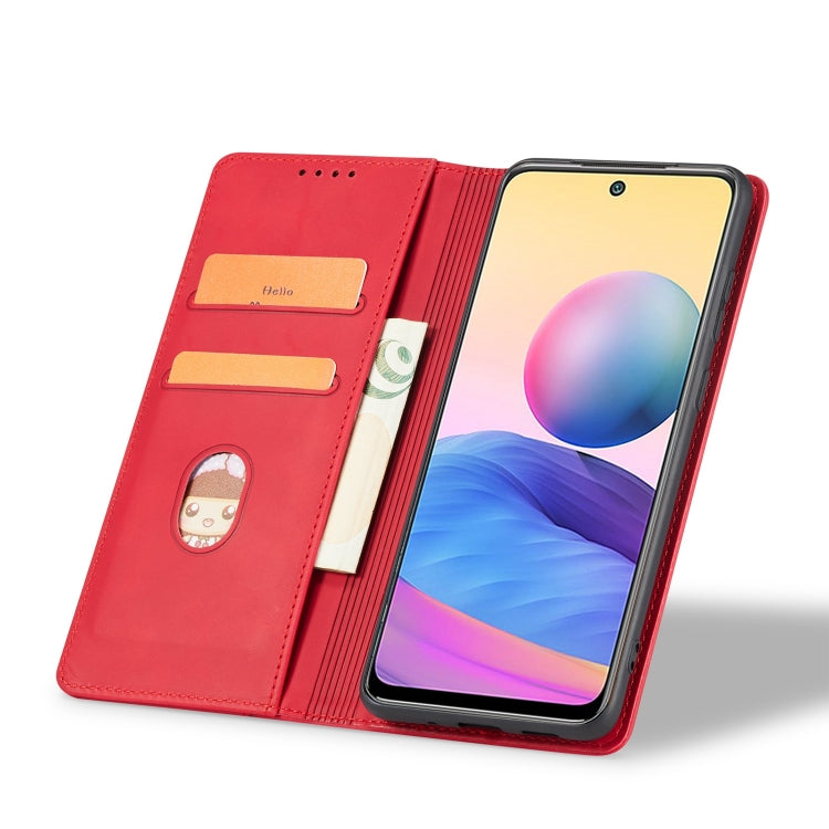 For Xiaomi Redmi Note 10 5G Magnetic Dual-fold Leather Phone Case(Red) - Xiaomi Cases by buy2fix | Online Shopping UK | buy2fix