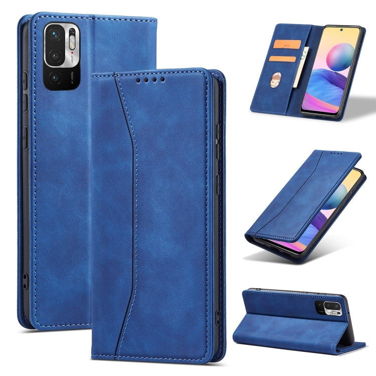 For Xiaomi Redmi Note 10 5G Magnetic Dual-fold Leather Phone Case(Blue) - Xiaomi Cases by buy2fix | Online Shopping UK | buy2fix