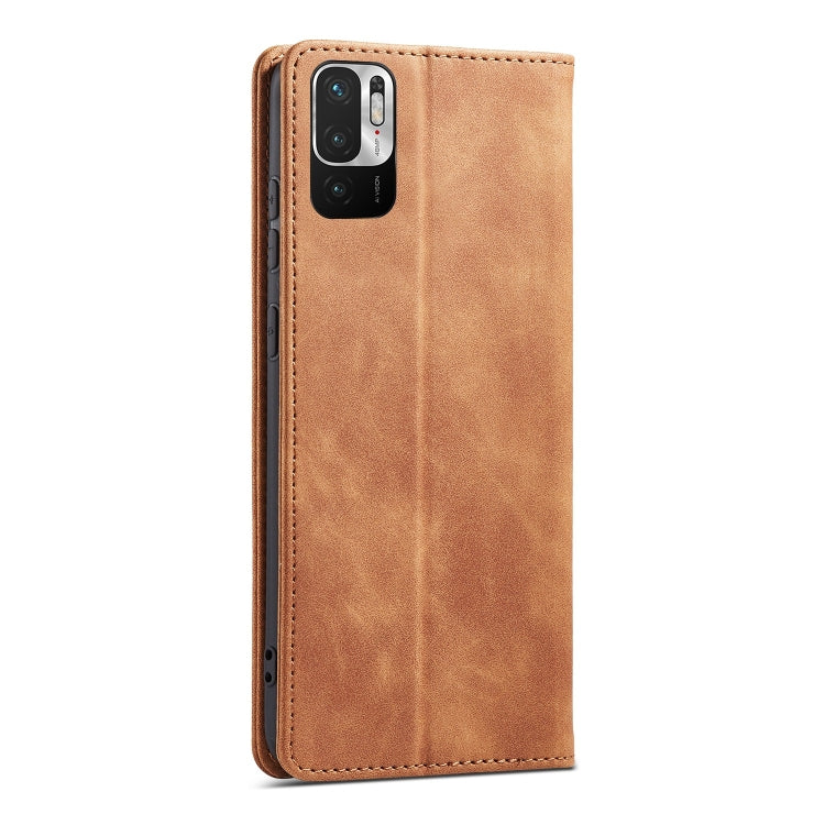 For Xiaomi Redmi Note 10 5G Magnetic Dual-fold Leather Phone Case(Brown) - Xiaomi Cases by buy2fix | Online Shopping UK | buy2fix