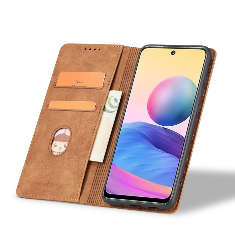 For Xiaomi Redmi Note 10 5G Magnetic Dual-fold Leather Phone Case(Brown) - Xiaomi Cases by buy2fix | Online Shopping UK | buy2fix