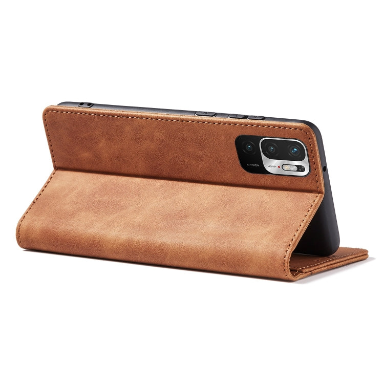 For Xiaomi Redmi Note 10 5G Magnetic Dual-fold Leather Phone Case(Brown) - Xiaomi Cases by buy2fix | Online Shopping UK | buy2fix