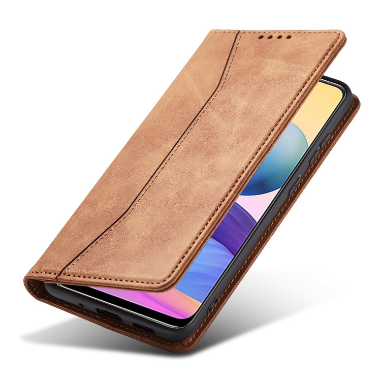 For Xiaomi Redmi Note 10 5G Magnetic Dual-fold Leather Phone Case(Brown) - Xiaomi Cases by buy2fix | Online Shopping UK | buy2fix