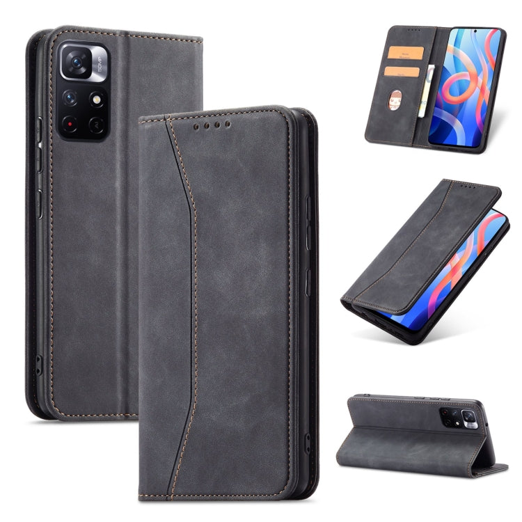 For Xiaomi Redmi Note 11 5G Magnetic Dual-fold Leather Phone Case(Black) - Xiaomi Cases by buy2fix | Online Shopping UK | buy2fix