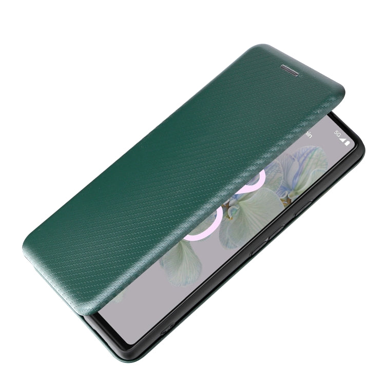 For Google Pixel 6a Carbon Fiber Texture Horizontal Flip Leather Phone Case(Green) by buy2fix