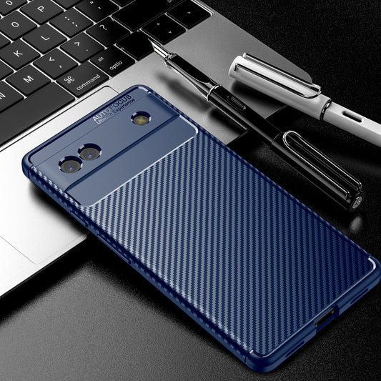 For Google Pixel 6a Carbon Fiber Texture Shockproof TPU Phone Case(Blue) by buy2fix