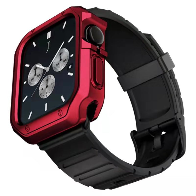 Silicone Watch Band + Watch Case Set For Apple Watch Series 7 45mm(Black Red) - Watch Cases by buy2fix | Online Shopping UK | buy2fix