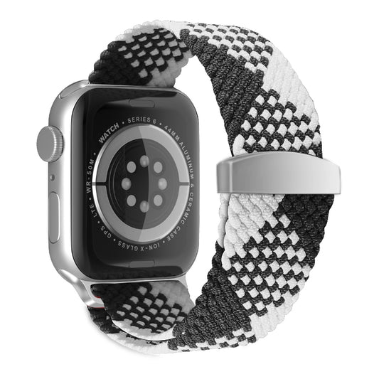Nylon Braid Watch Band For Apple Watch Ultra 49mm&Watch Ultra 2 49mm / Series 9&8&7 45mm / SE 3&SE 2&6&SE&5&4 44mm / 3&2&1 42mm(Black + White) by buy2fix