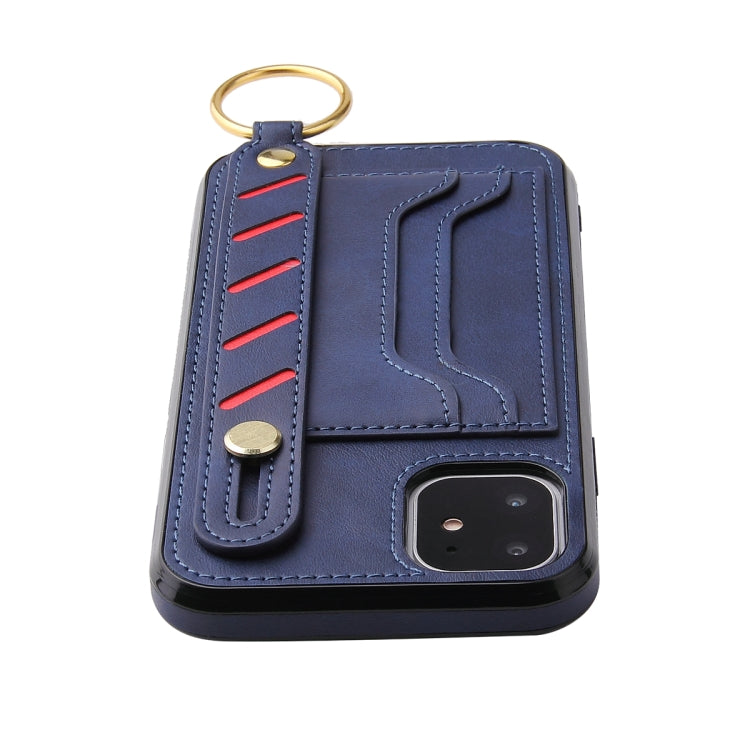 For iPhone 12 / 12 Pro Wristband Wallet Leather Phone Case(Blue) - iPhone 12 / 12 Pro Cases by buy2fix | Online Shopping UK | buy2fix