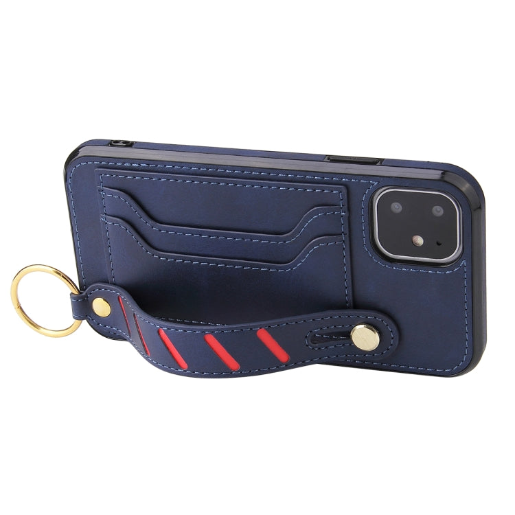 For iPhone 12 / 12 Pro Wristband Wallet Leather Phone Case(Blue) - iPhone 12 / 12 Pro Cases by buy2fix | Online Shopping UK | buy2fix