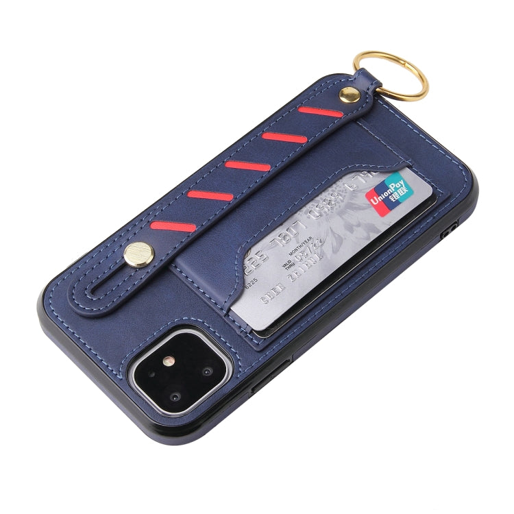 For iPhone 12 / 12 Pro Wristband Wallet Leather Phone Case(Blue) - iPhone 12 / 12 Pro Cases by buy2fix | Online Shopping UK | buy2fix