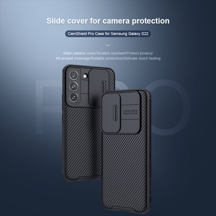 For Samsung Galaxy S22 5G NILLKIN Black Mirror Pro Series Camshield Phone Case(Blue) - Galaxy S22 5G Cases by NILLKIN | Online Shopping UK | buy2fix