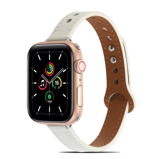 Double Rivets Leather Watch Band for Apple Watch Ultra 49mm&Watch Ultra 2 49mm / Series 9&8&7 45mm / SE 3&SE 2&6&SE&5&4 44mm / 3&2&1 42mm(White) by buy2fix