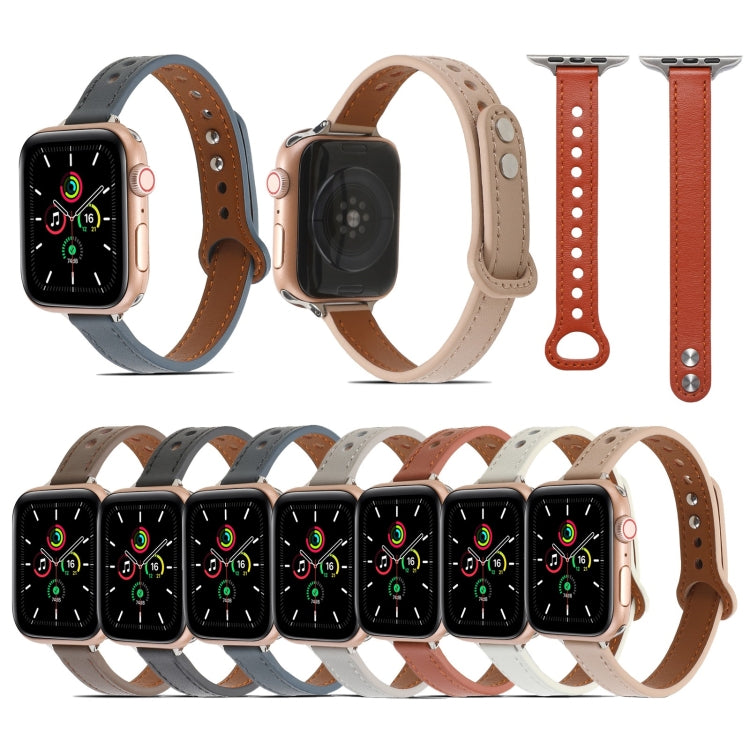 Double Rivets Leather Watch Band for Apple Watch Ultra 49mm&Watch Ultra 2 49mm / Series 9&8&7 45mm / SE 3&SE 2&6&SE&5&4 44mm / 3&2&1 42mm(Grey) by buy2fix