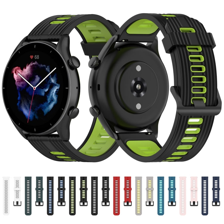 For Amazfit GTR 3/GTR 3 Pro/GTR 2 22mm Two-color Stripe Silicone Watch Band(Black Lime Green) by buy2fix