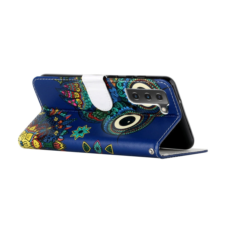 For Samsung Galaxy S22 5G Oil Embossed Pattern PU Leather Phone Case(Blue Owl) - Galaxy S22 5G Cases by buy2fix | Online Shopping UK | buy2fix