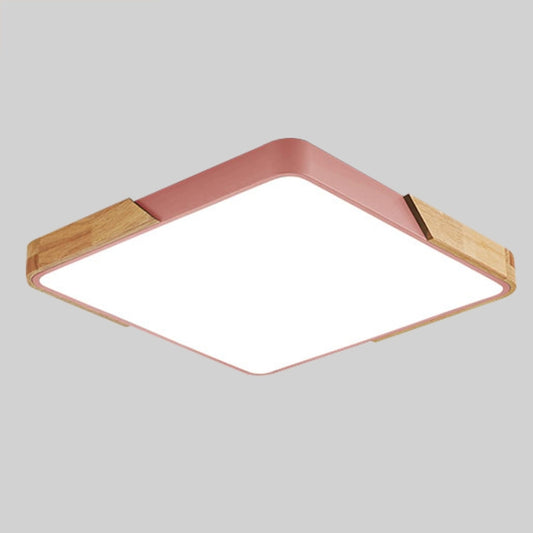 Wood Macaron LED Square Ceiling Lamp, Stepless Dimming, Size:30cm(Pink) by buy2fix