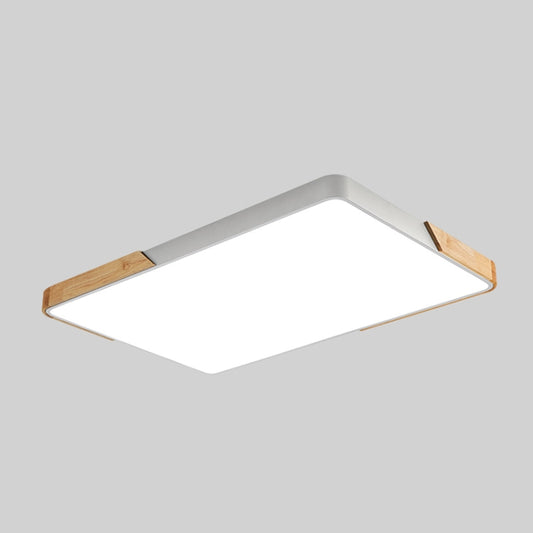 Wood Macaron LED Rectangle Ceiling Lamp, Stepless Dimming, Size:88x62cm(White) by buy2fix