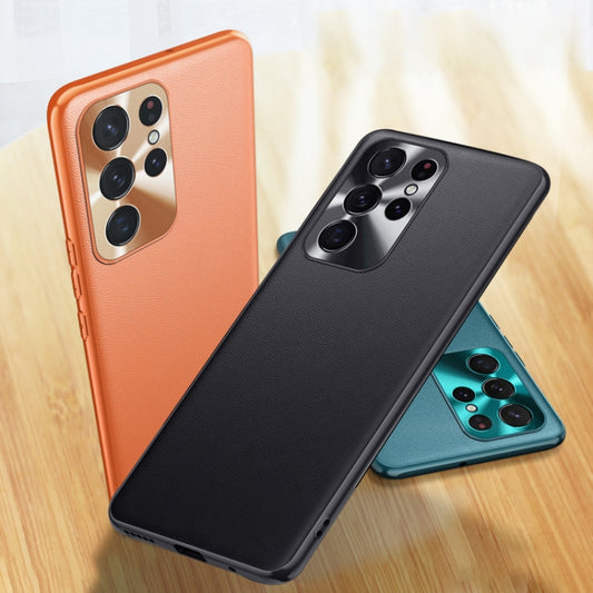 For Samsung Galaxy S22 Ultra 5G Plain Skin Leather Phone Case(Black) by buy2fix