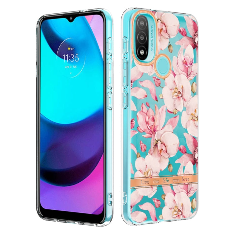 For Motorola Moto E20 / E30 / E40 Flowers and Plants Series IMD TPU Phone Case(Pink Gardenia) - Motorola Cases by buy2fix | Online Shopping UK | buy2fix