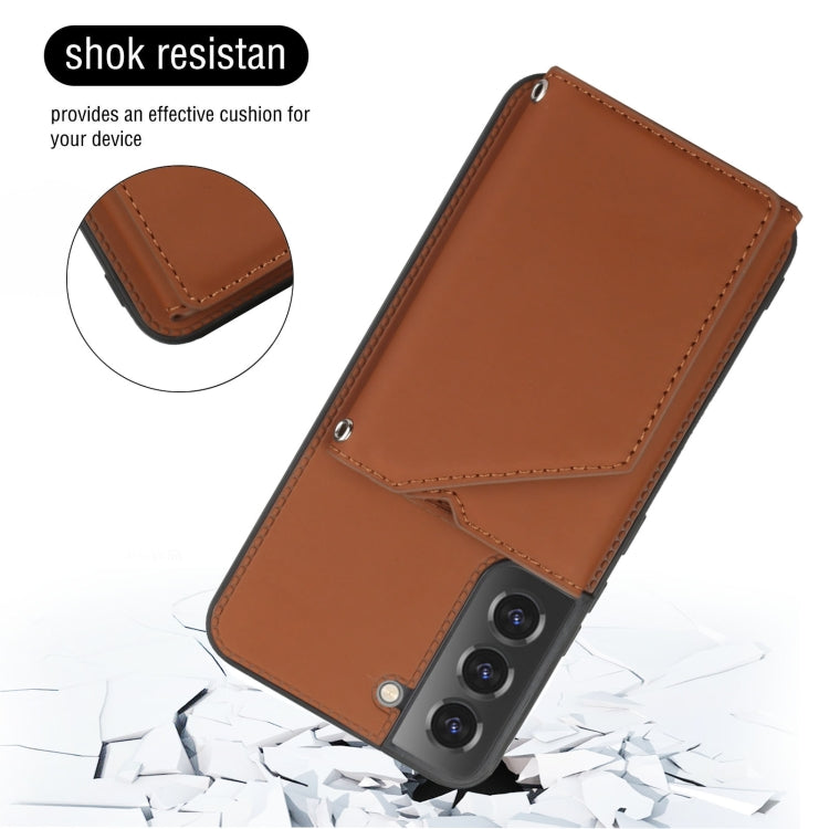 For Samsung Galaxy S22 5G Skin Feel PU + TPU + PC Phone Case with Card Slots(Brown) - Galaxy S22 5G Cases by buy2fix | Online Shopping UK | buy2fix