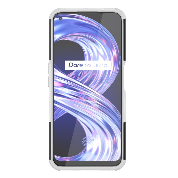For OPPO Realme 8i Tire Texture TPU + PC Phone Case with Holder(White) - Realme Cases by buy2fix | Online Shopping UK | buy2fix