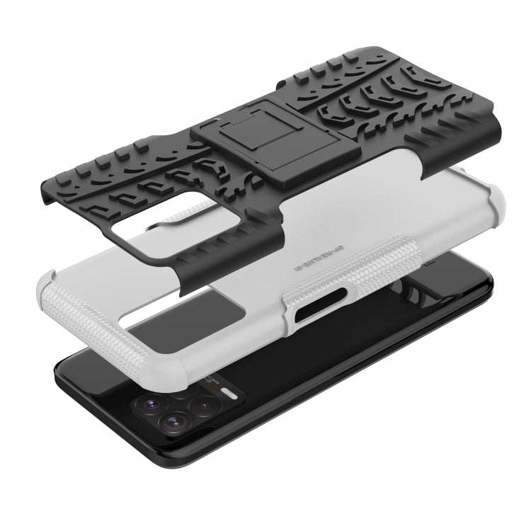 For OPPO Realme 8i Tire Texture TPU + PC Phone Case with Holder(White) - Realme Cases by buy2fix | Online Shopping UK | buy2fix