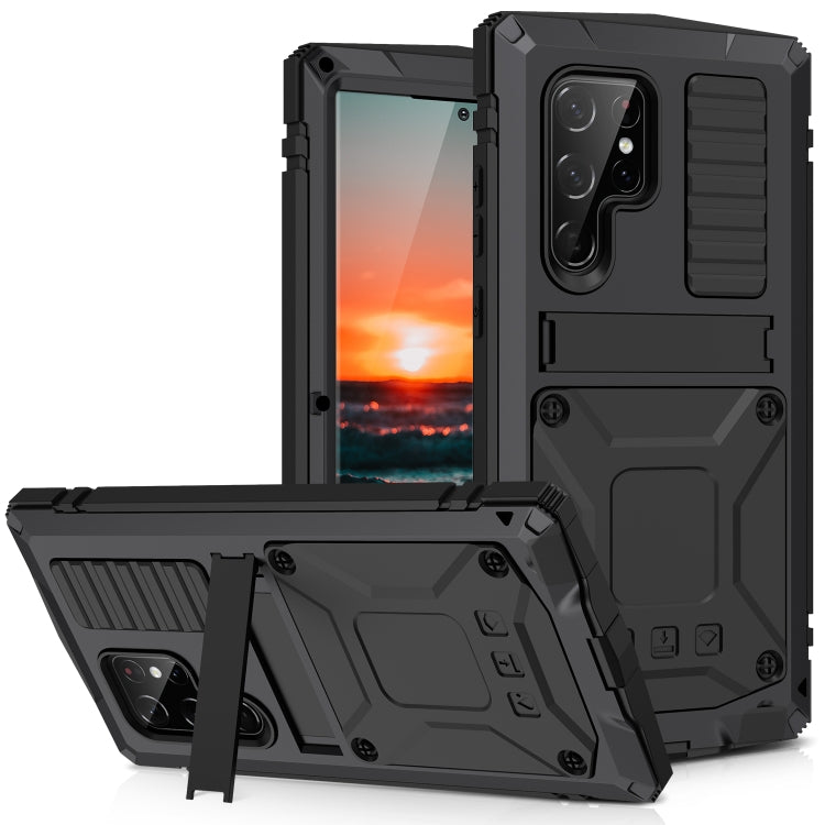 For Samsung Galaxy S22 Ultra 5G R-JUST Metal + Silicone Holder Phone Case(Black) - Galaxy S22 Ultra 5G Cases by R-JUST | Online Shopping UK | buy2fix