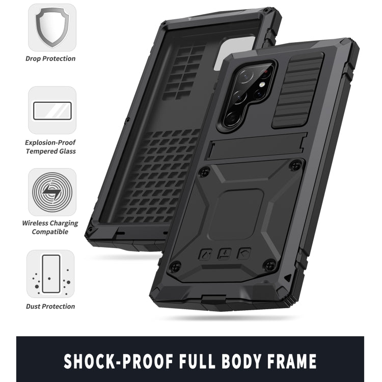 For Samsung Galaxy S22 Ultra 5G R-JUST Metal + Silicone Holder Phone Case(Black) - Galaxy S22 Ultra 5G Cases by R-JUST | Online Shopping UK | buy2fix