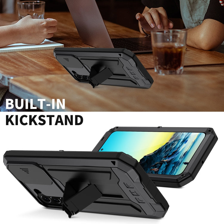 For Samsung Galaxy S22+ 5G R-JUST Sliding Camera Metal + Silicone Holder Phone Case(Black) by R-JUST