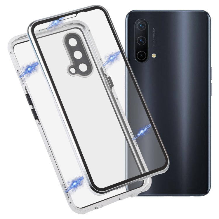 For OnePlus Nord CE 5G Full Cover Magnetic Metal Tempered Glass Phone Case(Silver) - OnePlus Cases by buy2fix | Online Shopping UK | buy2fix